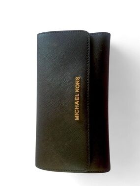 Michael Kors Black Saffiano Leather Key & Card Holder with Gold Logo